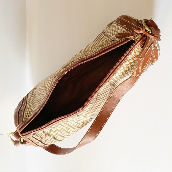 Lauren Ralph Lauren Houndstooth Barrel Shoulder Bag Brown Cream Y2K - Picture 5 of 5